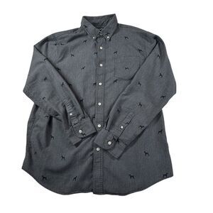 Chaps Shirt Men's Large Stretch Easy Care Houndstooth Scottie Dog Black/Gray‎